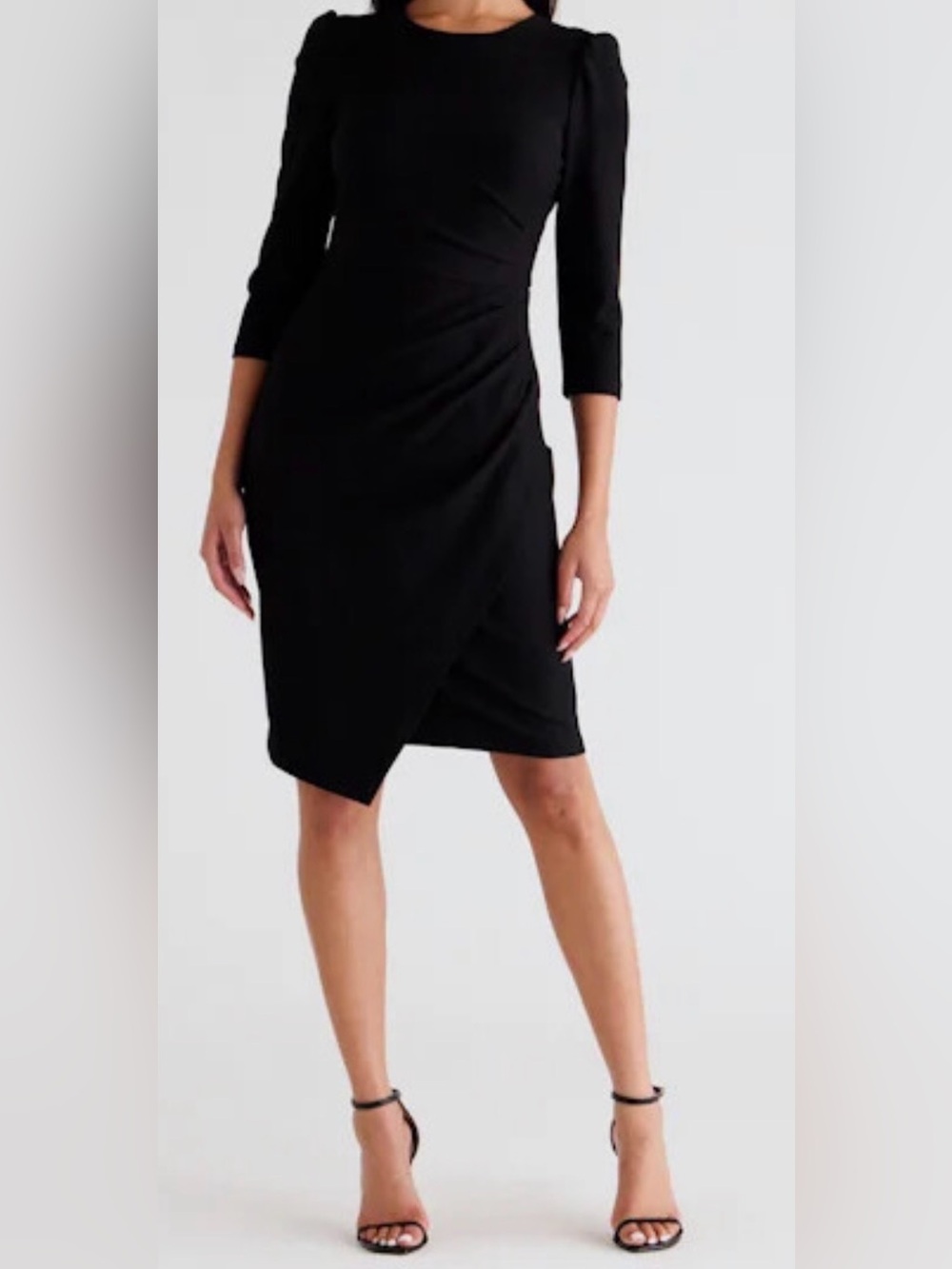 NWT Eliza J Black Ruched Sheath Dress 3/4 Sleeve